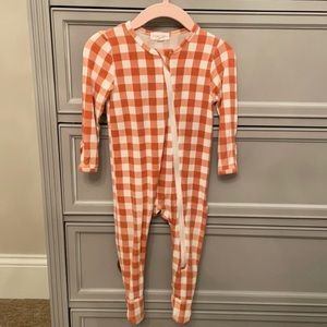 Angel Dear Footed Onesie, Orange Gingham